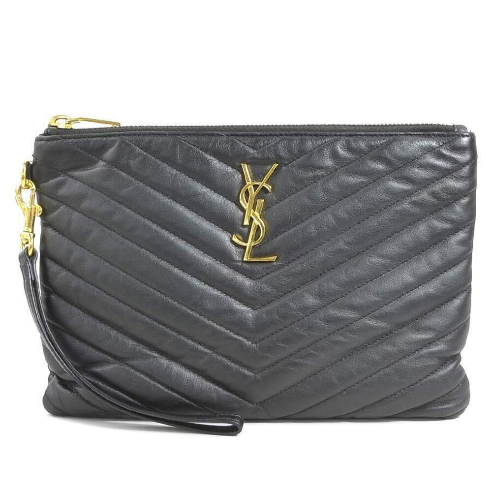 Saint Laurent clutch bag leather black gold